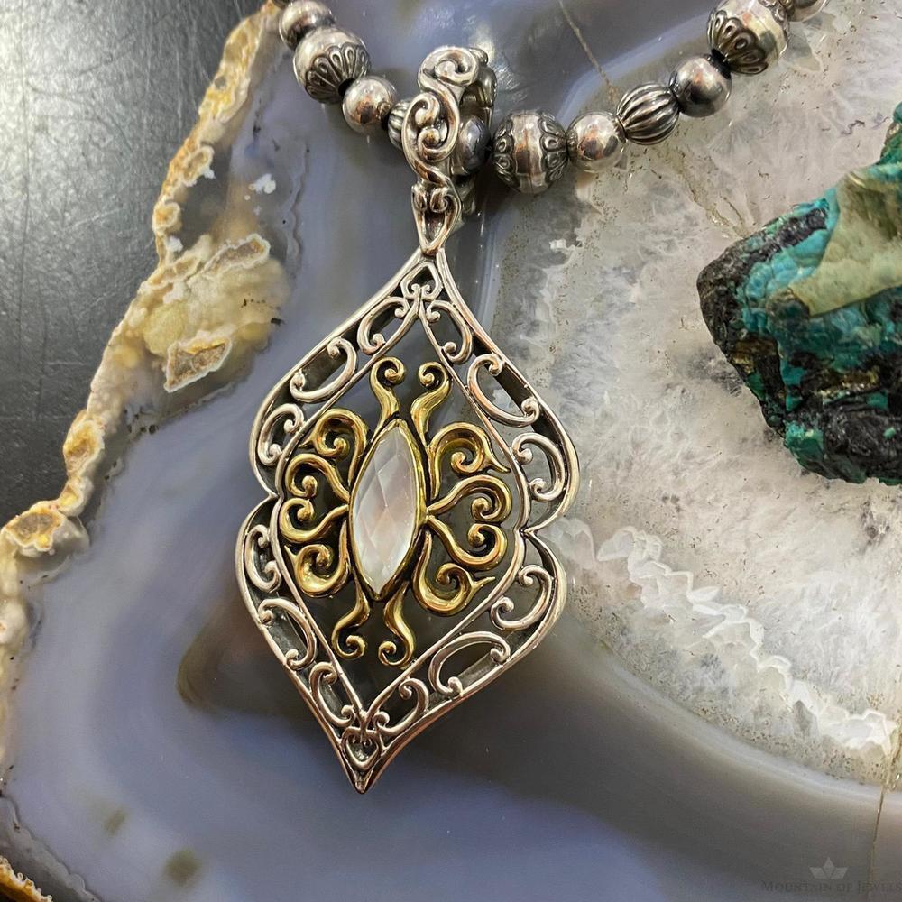 Carolyn Pollack Vintage Southwestern Style Sterling & Brass Moonstone Pendant - Picture 5 of 10